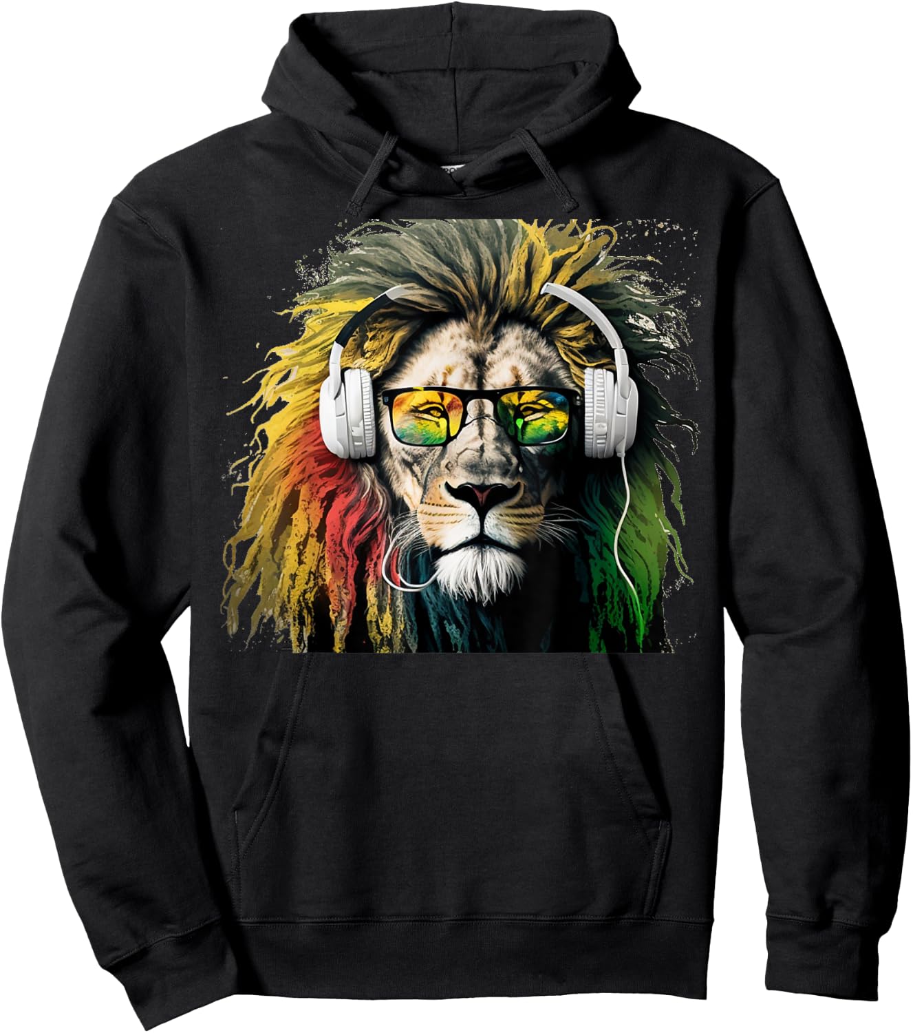 Rasta Lion Rastafari Design Reggae & Jamaica Vibes Headphone Hoodie - Hoodie | Black