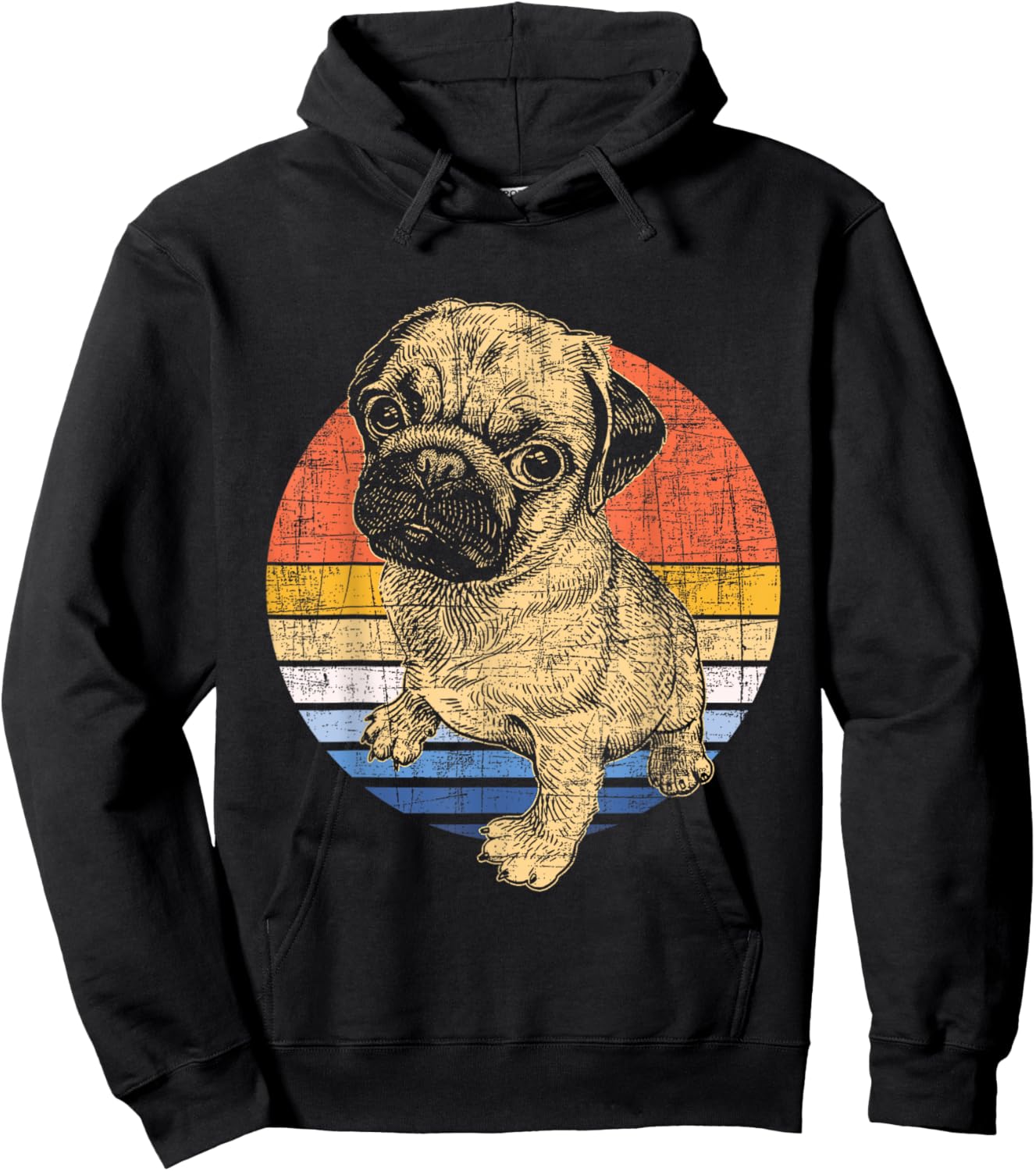 Retro Vintage Pug - Dog Lover Puppy Pet Trainer Breeder Hoodie - Hoodie | Black