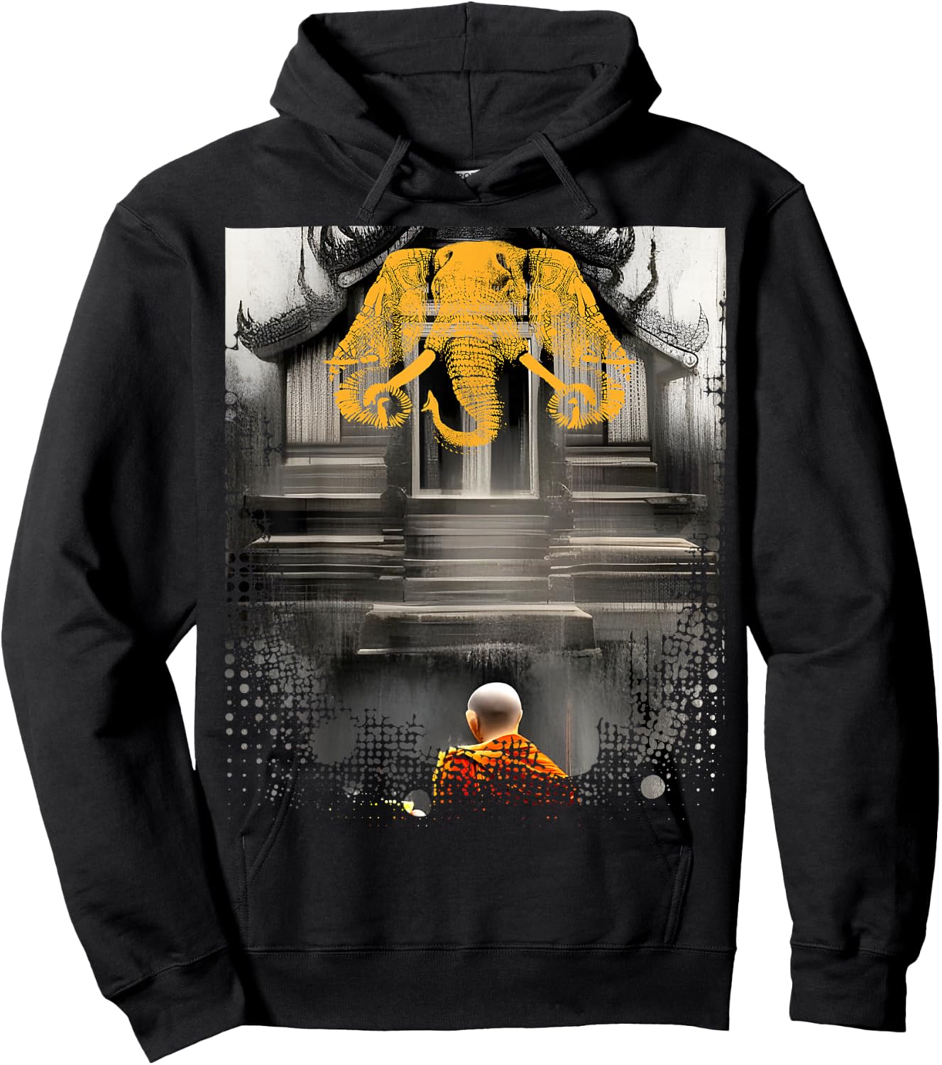 Laos 3 Head Elephant & Lao Monk Asian Buddhist Temple Flag Hoodie - Hoodie | Black