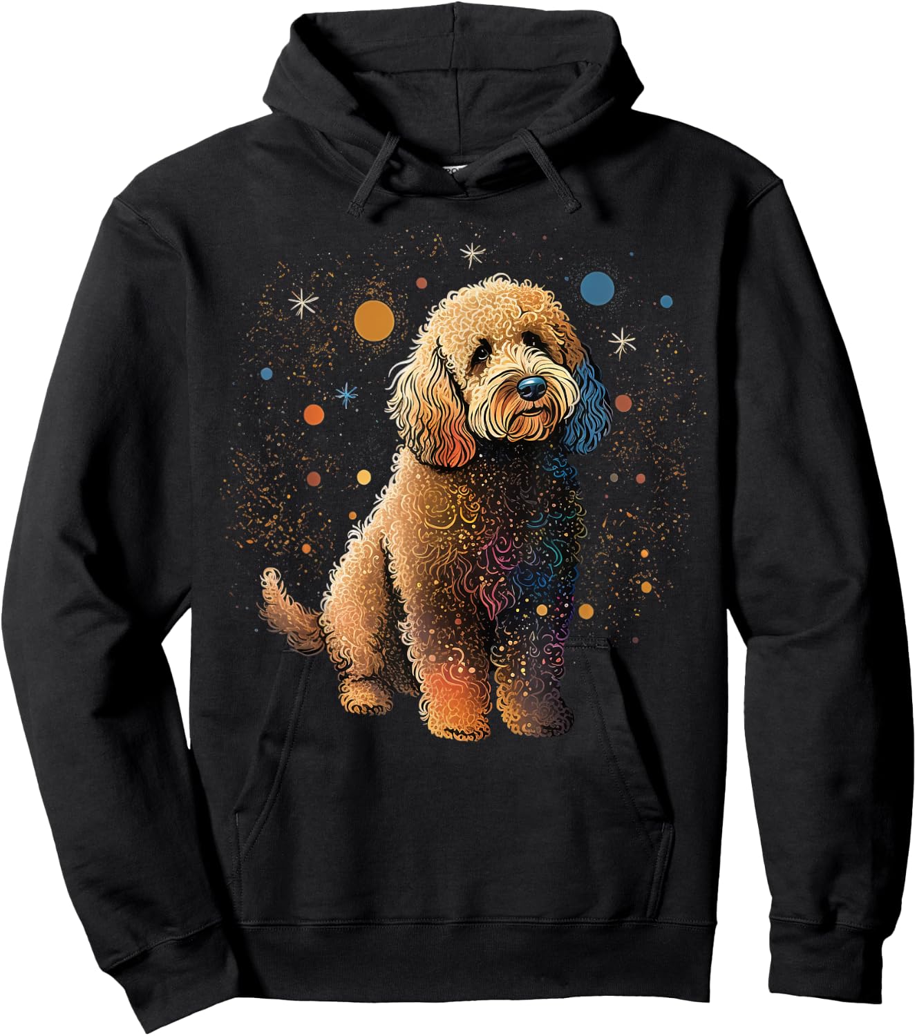 Outer Space Goldensoodle on Galaxy Astronaut Golden Doodle Hoodie - Hoodie | Black