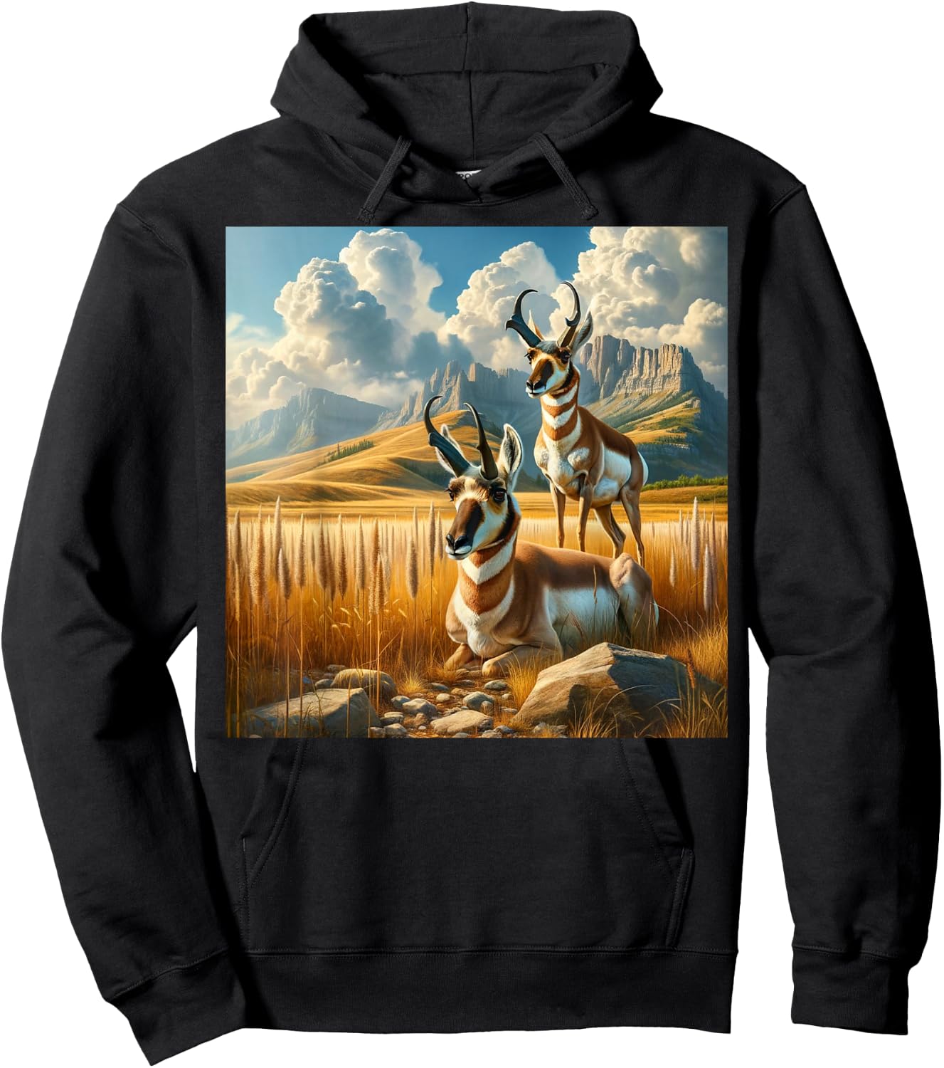 Wilderness Majesty - Pronghorn Antelope & Mountains Hoodie - Hoodie | Black