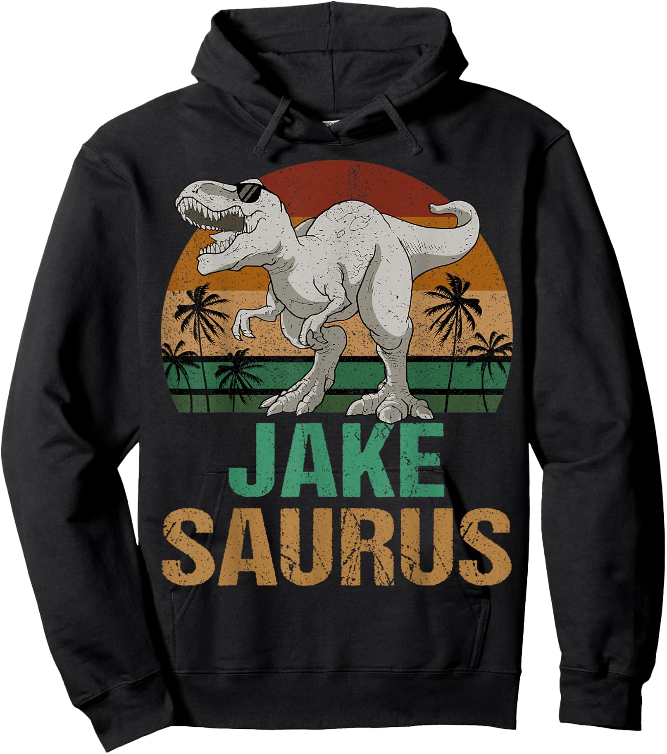 Jake Saurus Dinosaur T Rex First Name Personalized Hoodie - Hoodie | Black