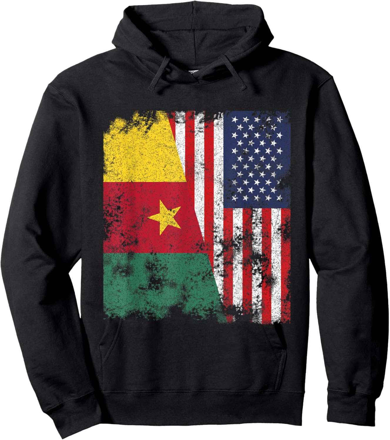 Cameroon USA Flag Distressed - Half American Hoodie - Hoodie | Black