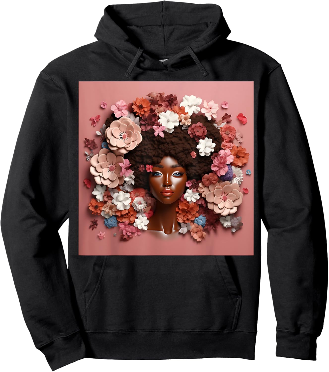 Afro Woman Floral Black Queen Puff Art Melanin Magic Pink Hoodie - Hoodie | Black