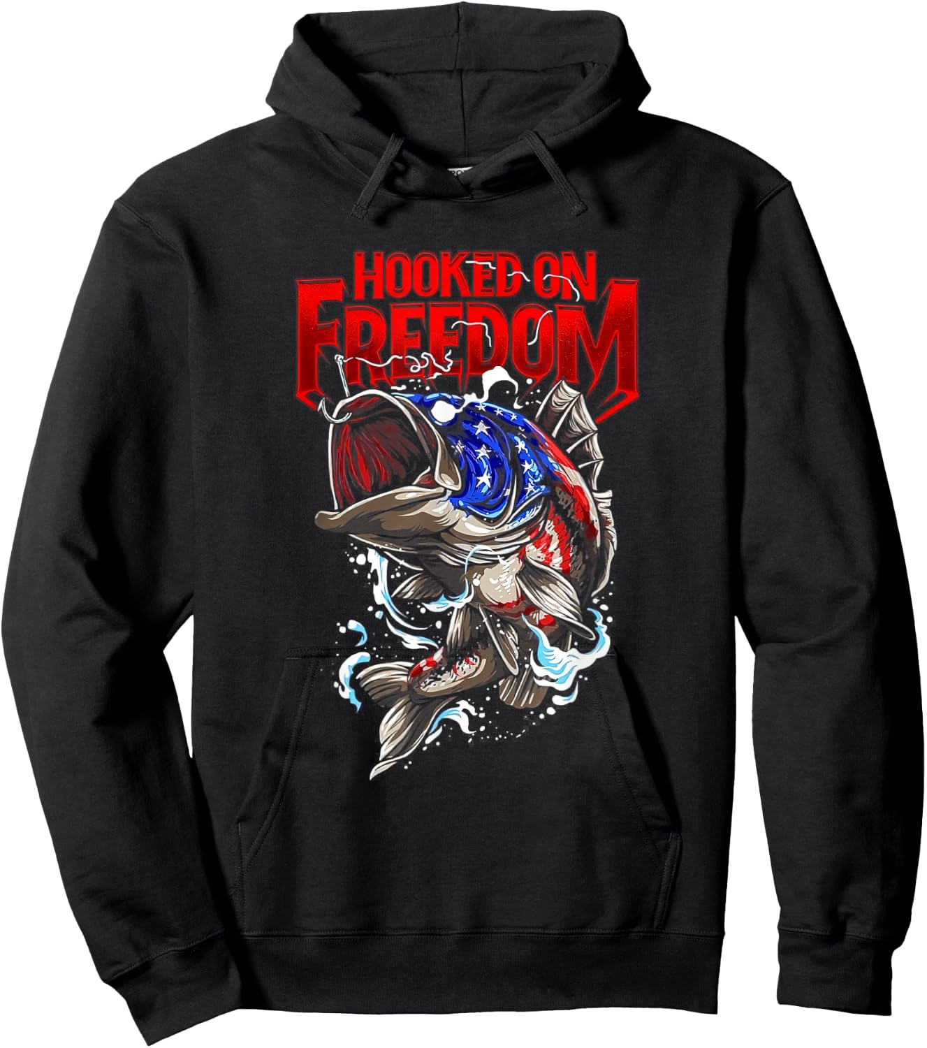 Hooked On Freedom 4th of July US Flag Patriotic Fishing Men Hoodie - Hoodie | Black