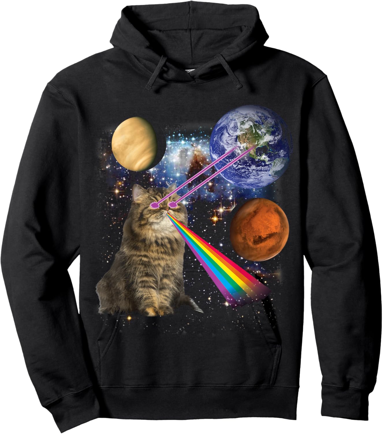 Laser Cat Rainbow Galaxy Space Design for Pet Lovers Hoodie - Hoodie | Black