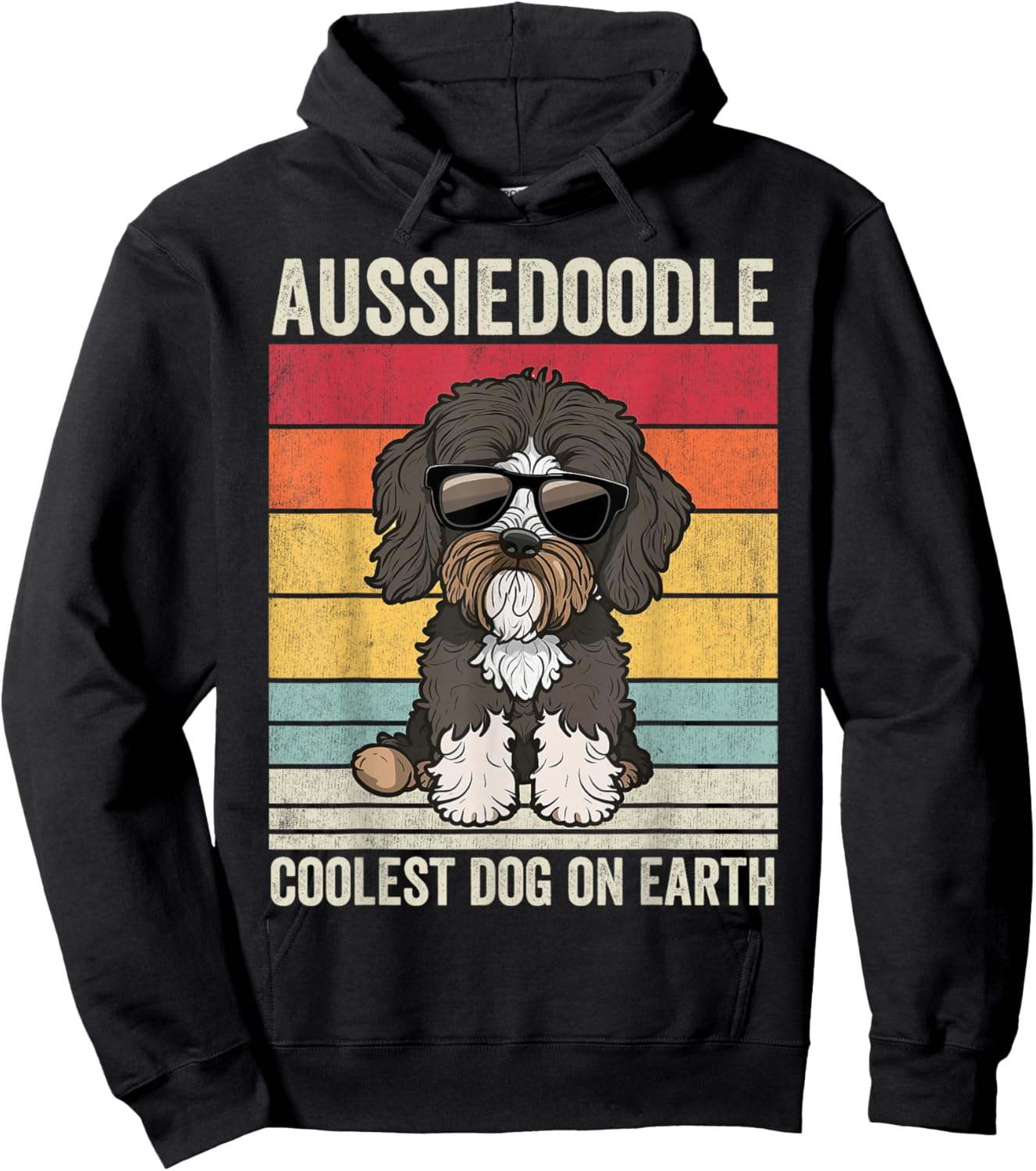 Aussiedoodle Dog with Sunglasses, Vintage Aussiedoodle Hoodie - Hoodie | Black