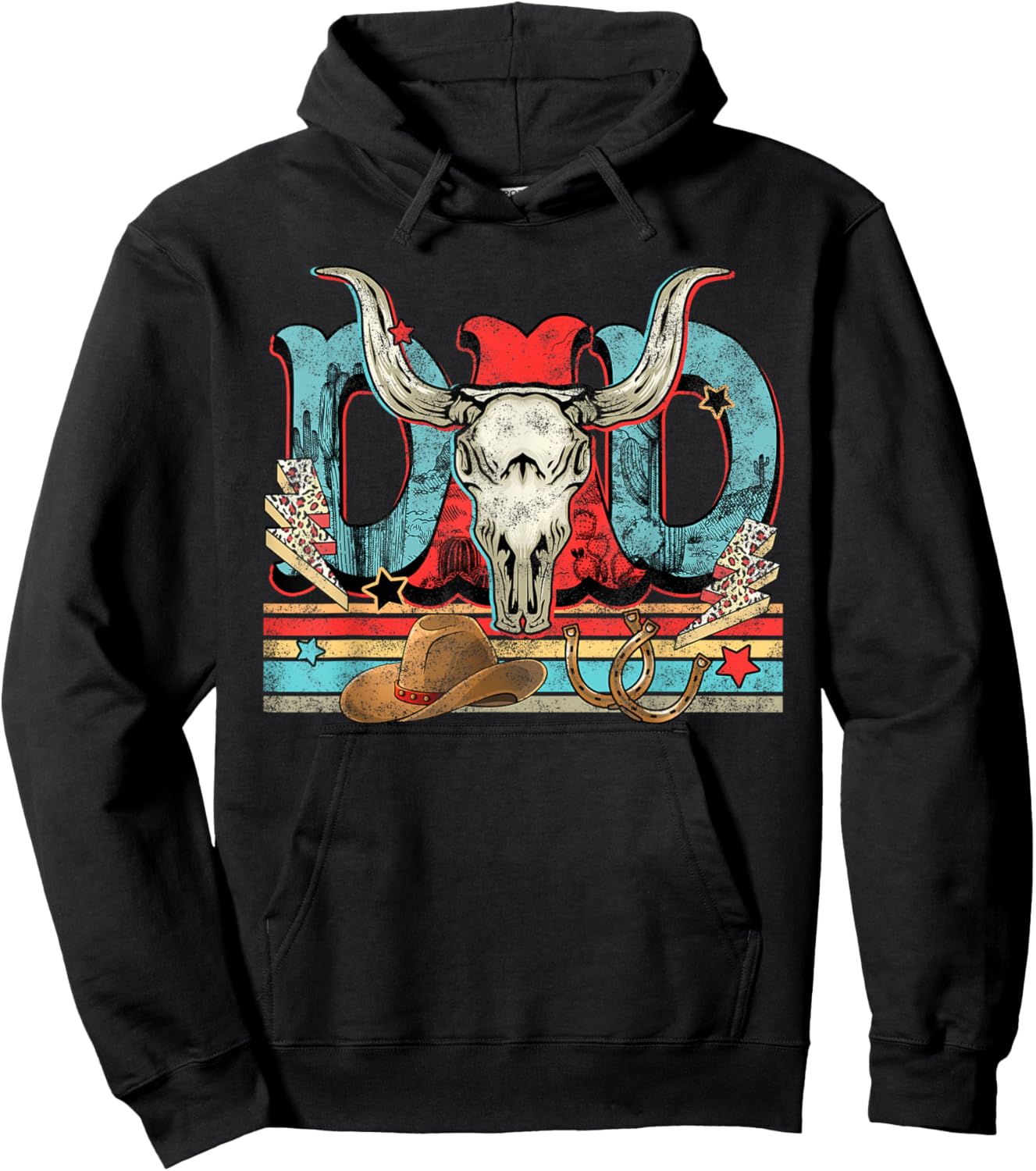 Bull Skull Dad Music Country, Western Dad, Dad Western Rodeo Hoodie - Hoodie | Black