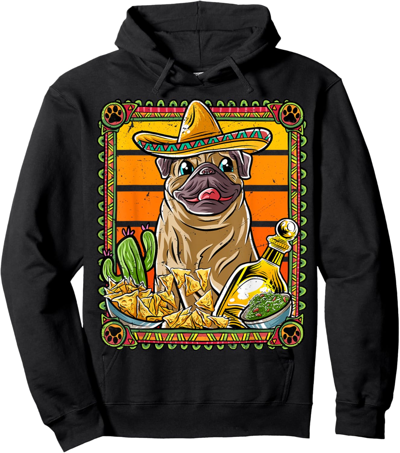 Pug Cinco De Mayo Mexican Sombrero Fiesta Dog Nacho Hoodie - Hoodie | Black