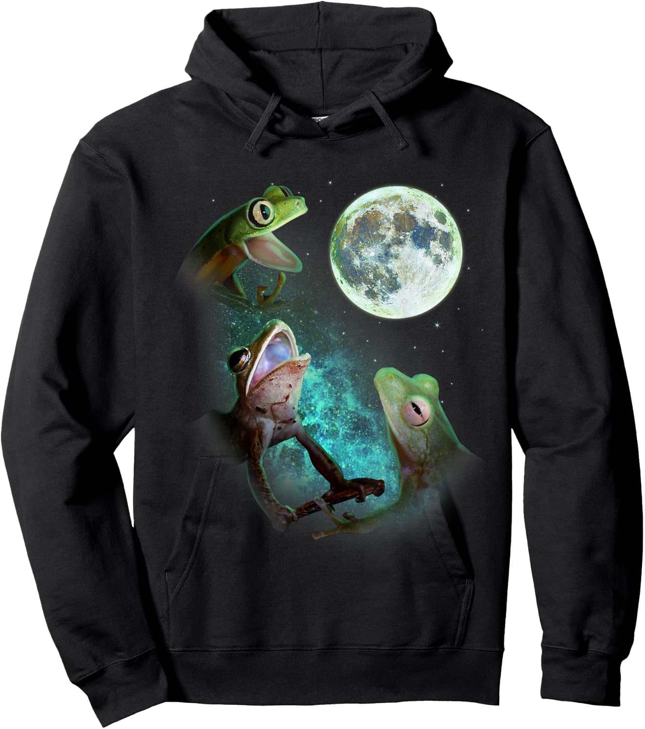 Three Tree Frogs Howl At Moon 3 Wolfs Wolves Funny Parody Hoodie - Hoodie | Black