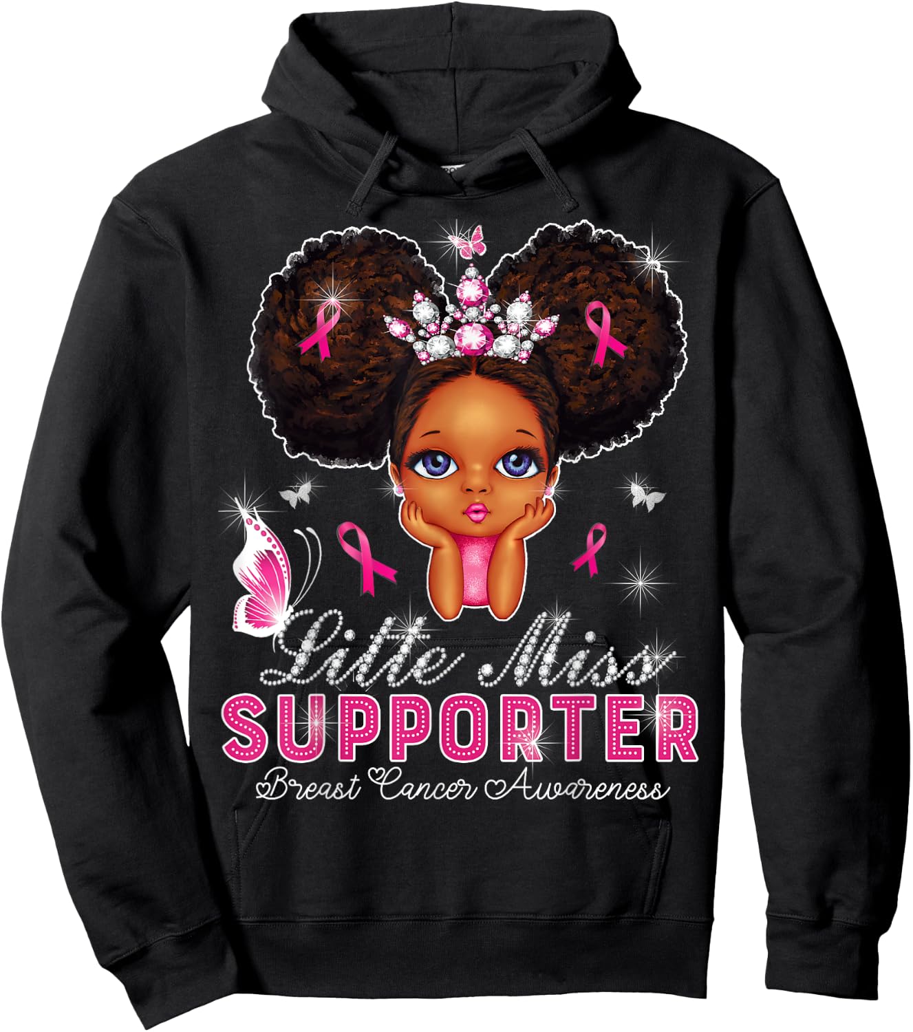 Little Miss Supporter breast cancer awareness for kids Hoodie - Hoodie | Black