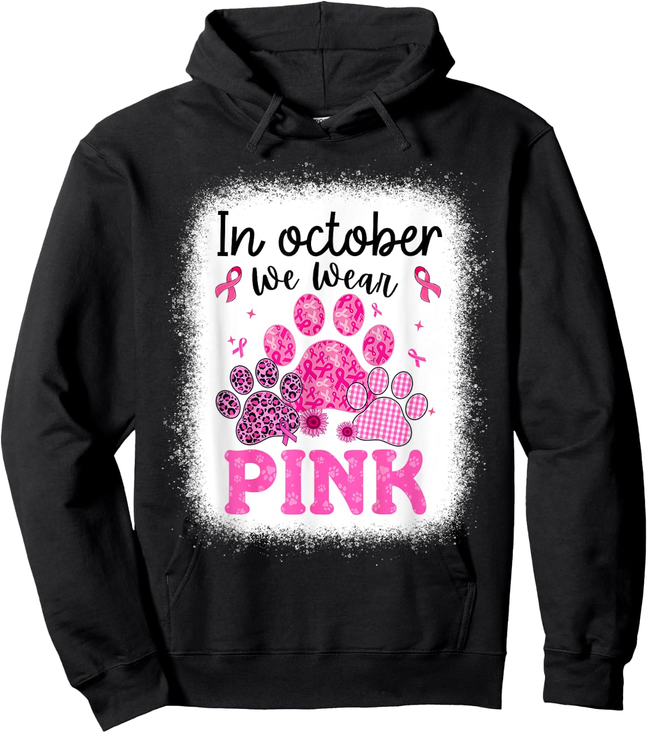 In October We Wear Pink Dog Cat Paw Breast Cancer Awareness Hoodie - Hoodie | Black