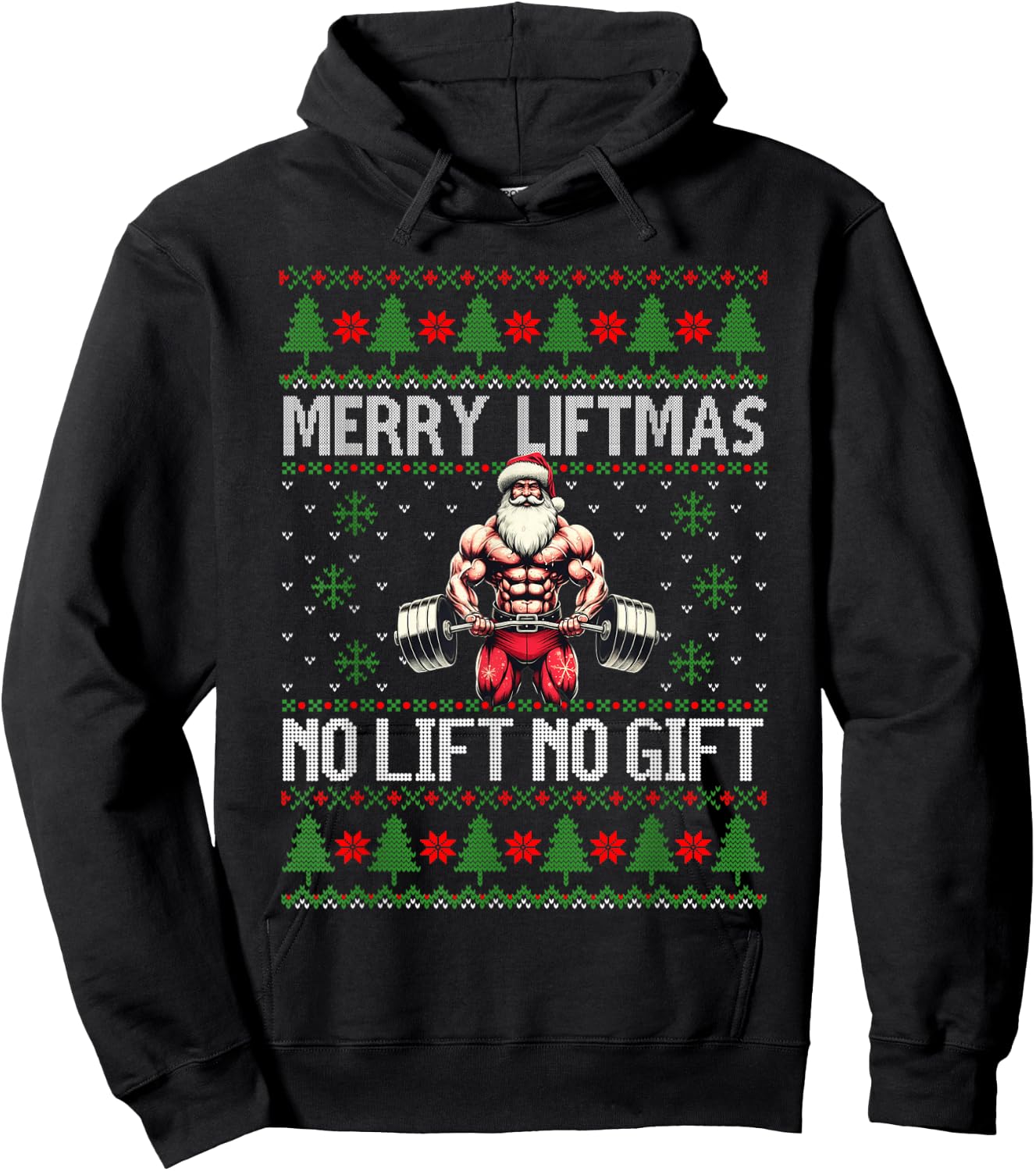 Merry Liftmas No Lift No Gift Weightlifting Muscle Santa Hoodie - Hoodie | Black