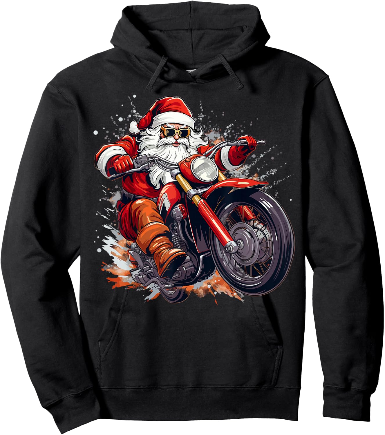 Christmas Santa Motorcycle Rider Xmas Hoodie - Hoodie | Black