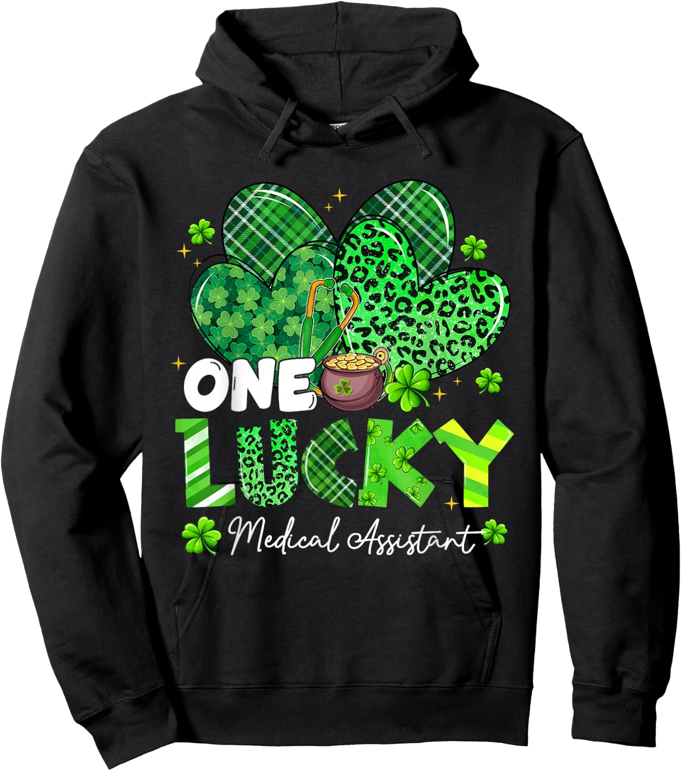 One Lucky Medical Assistant St Patrick's Day Shamrock Heart Hoodie - Hoodie | Black