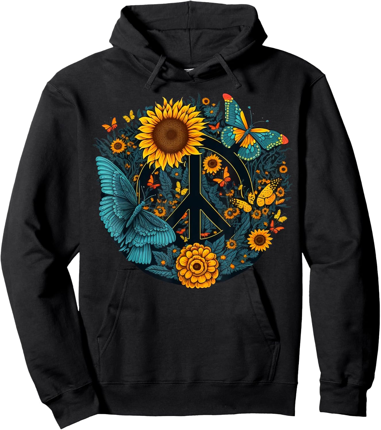 World Peace on Love Sunflower Peace Hoodie - Hoodie | Black