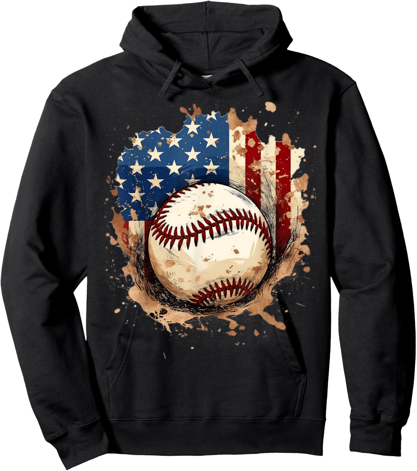 Patriotic Baseball 4th of July Men USA American Flag Boys Hoodie - Hoodie | Black
