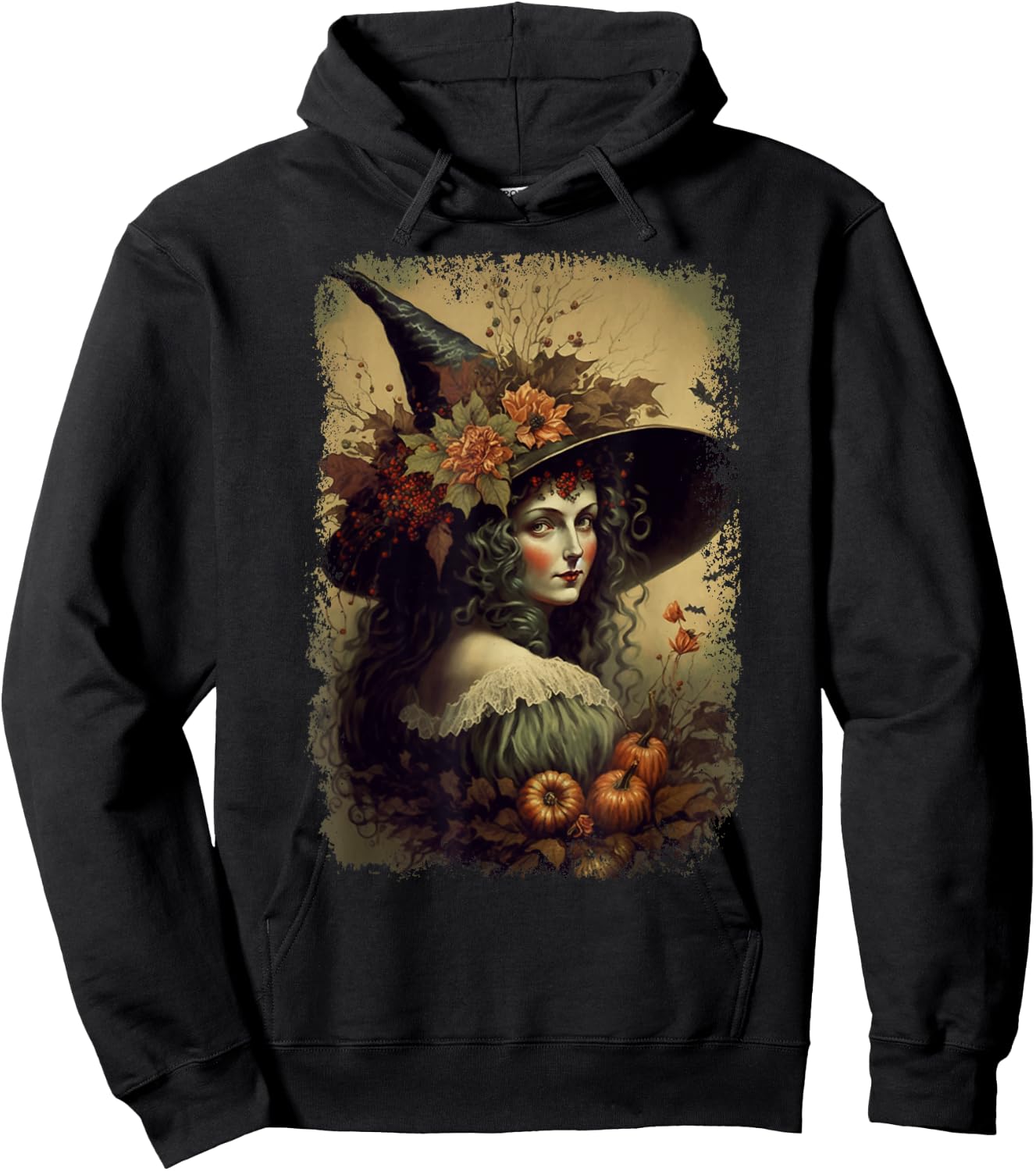 Vintage Nature Witch October Halloween Illustration Hoodie - Hoodie | Black