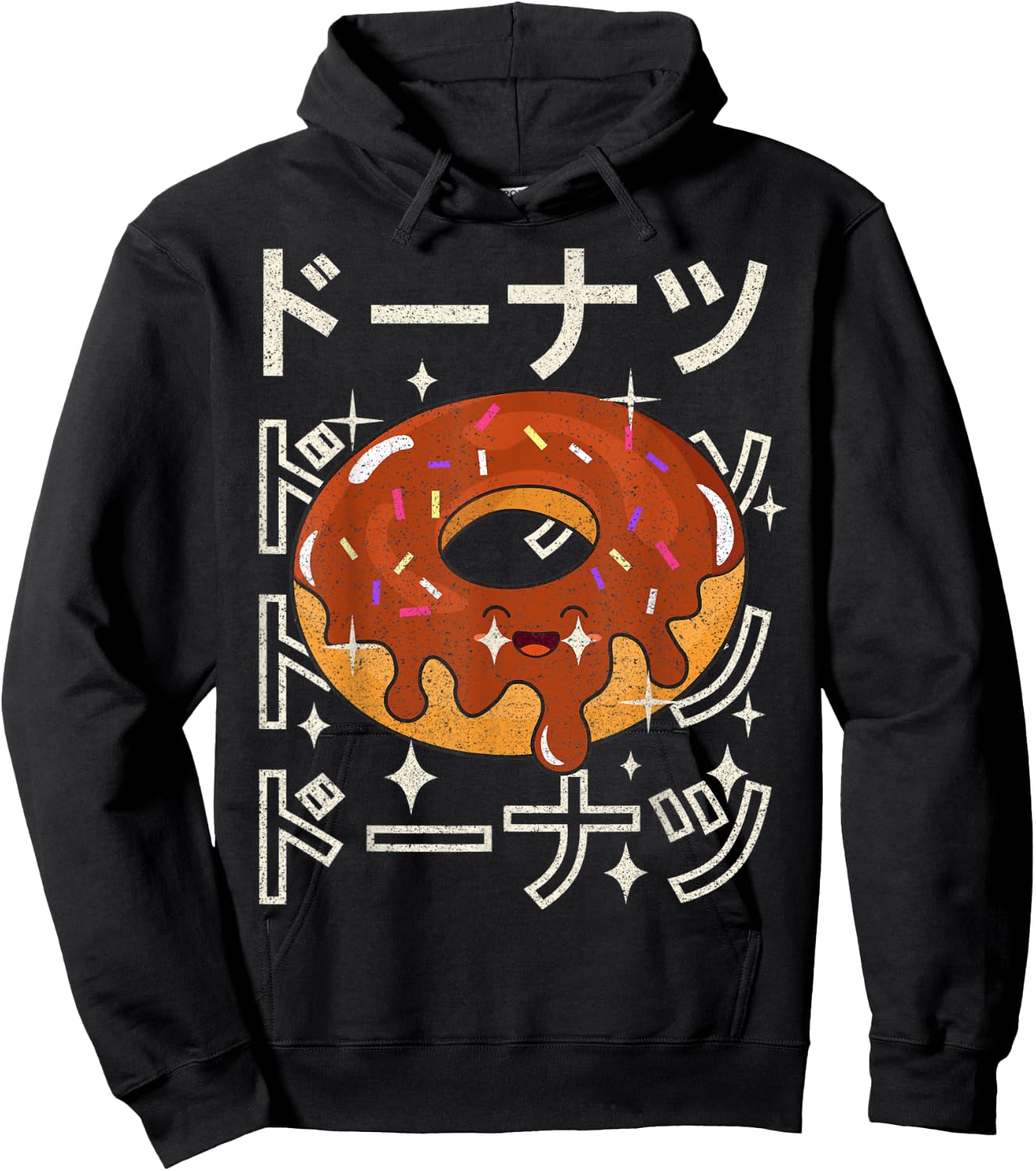 Funny 90s Japanese Cute Kawaii Donut Vintage Aesthetic Anime Hoodie - Hoodie | Black