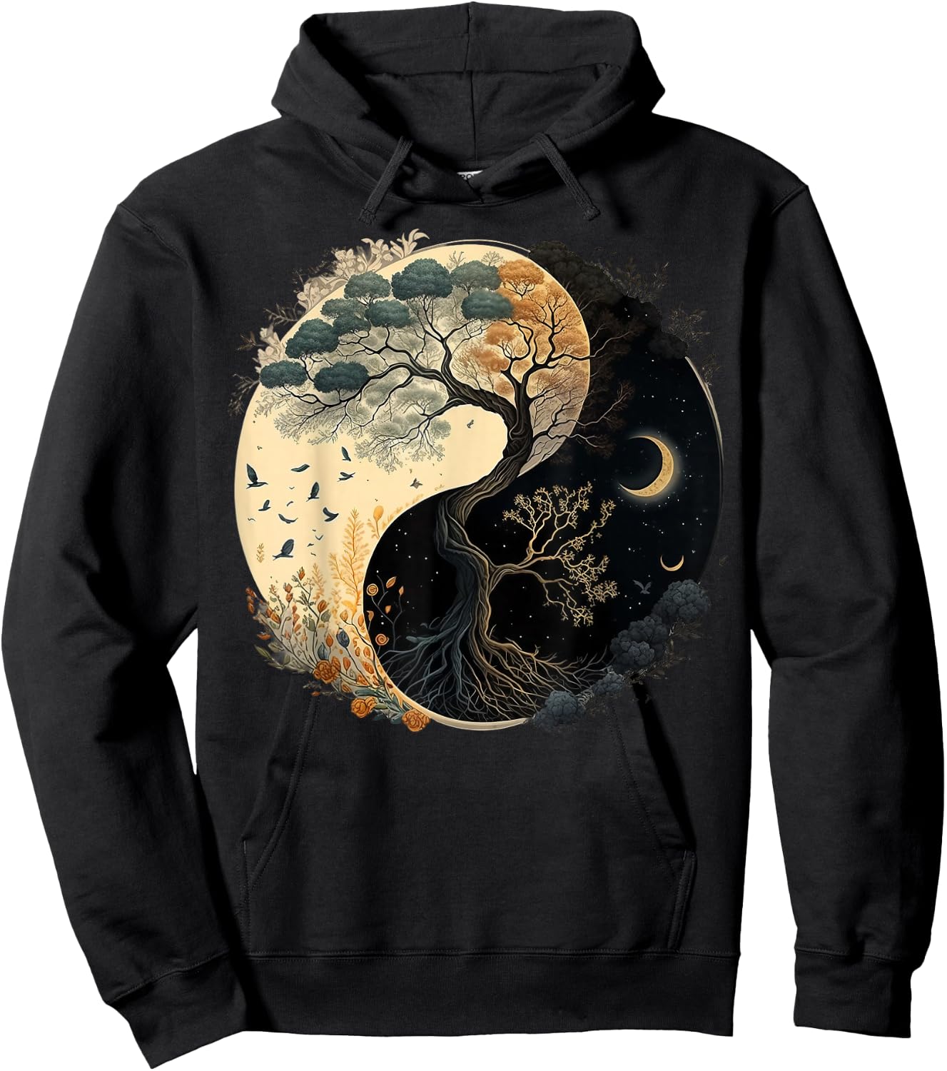 Yin Yang Tree of Life Moon Sun Duality Hoodie - Hoodie | Black