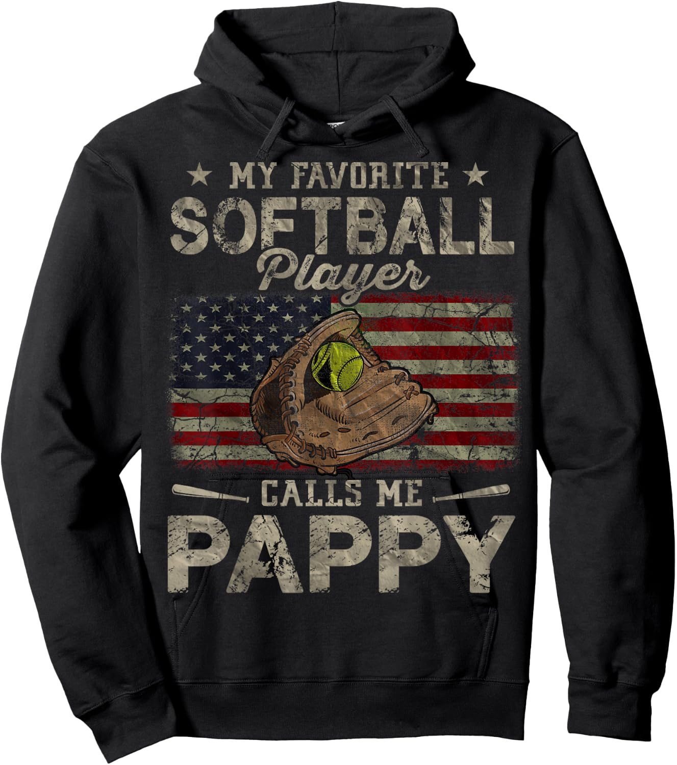My Favorite Softball Player Calls Me Pappy Father's Day Hoodie - Hoodie | Black
