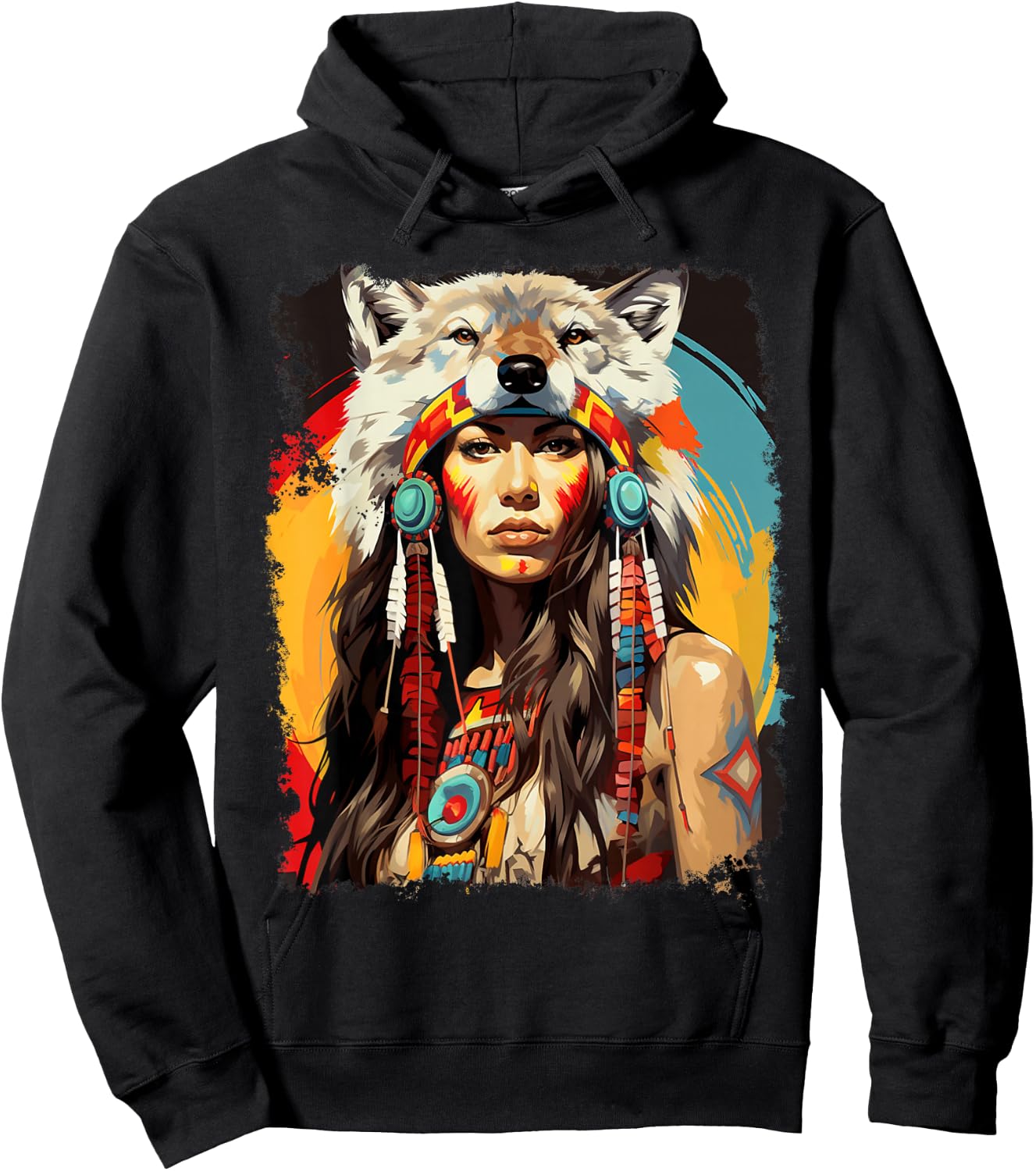 Indigenous Wolfwear Beautiful Native American - -Adults, Black, Small, Short Sleeve, Classic Fit Hoodie - Hoodie | Black