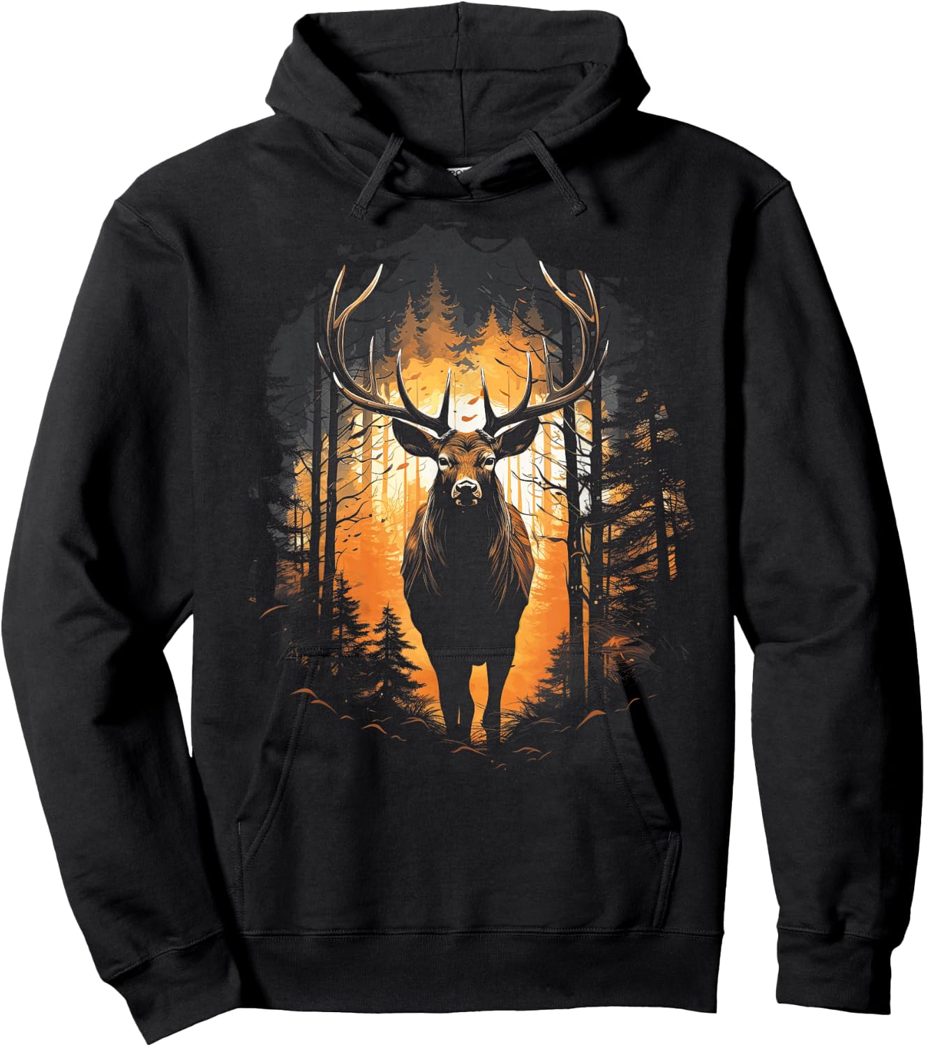 Forest Deer Wildlife Animal Illustration Hoodie - Hoodie | Black