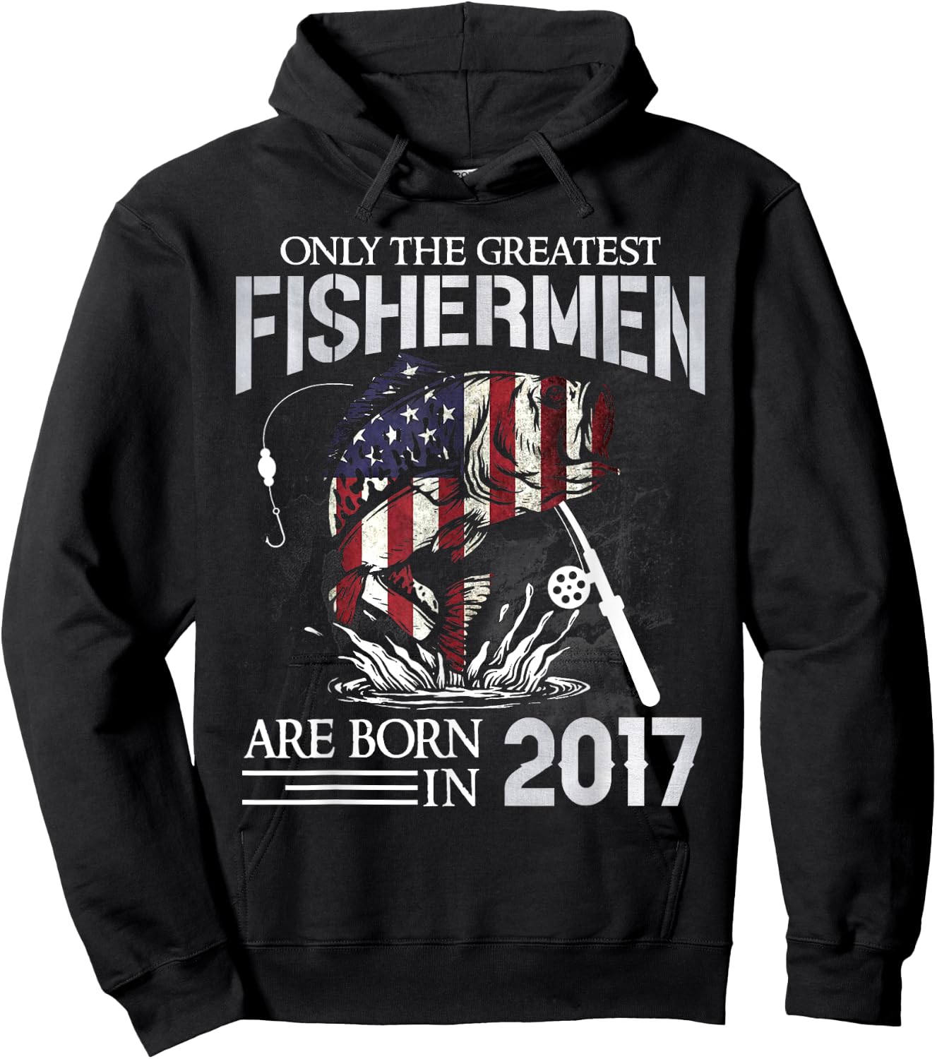 7th Birthday Fishermen USA Flag 7 Year Old Fishing Boy Hoodie - Hoodie | Black