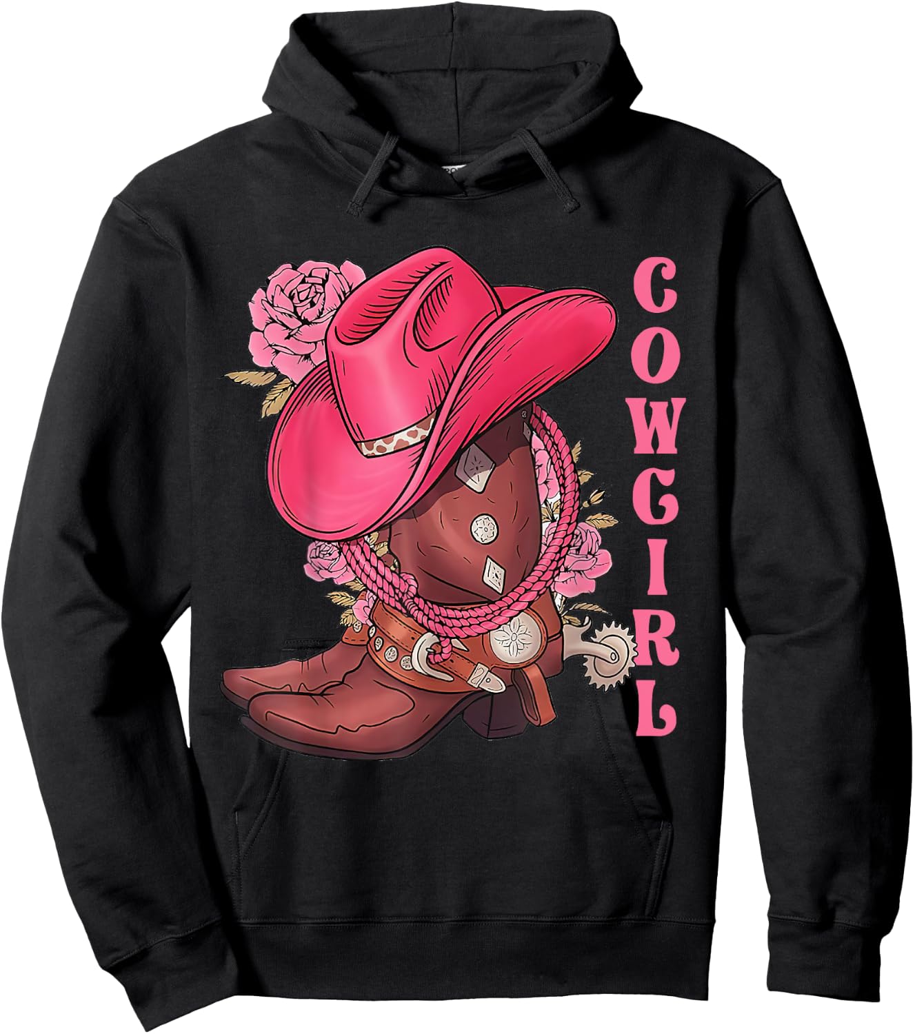 Cowgirl Hat Boots Western Country Southern Rodeo Texas Cute Hoodie - Hoodie | Black
