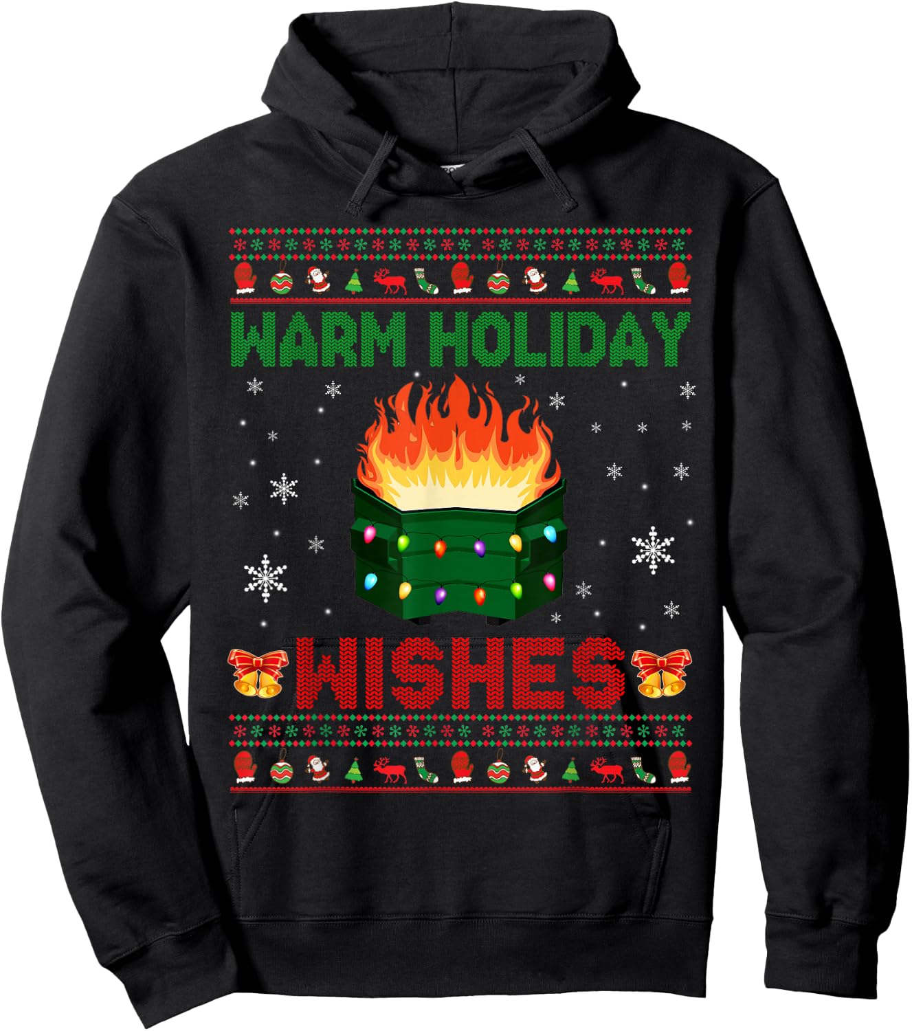 Warm Holiday Wishes Christmas Lights Sweater Dumpster Fire Hoodie - Hoodie | Black