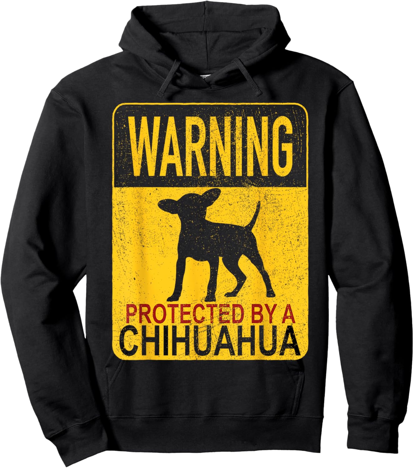 Warning Protected By A Chihuahua - Chihuahua Lover - Adults - Black - Small - Short Sleeve - Cotton & Polyester - Classic Fit - Embroidery - Dog Theme Hoodie - Hoodie | Black