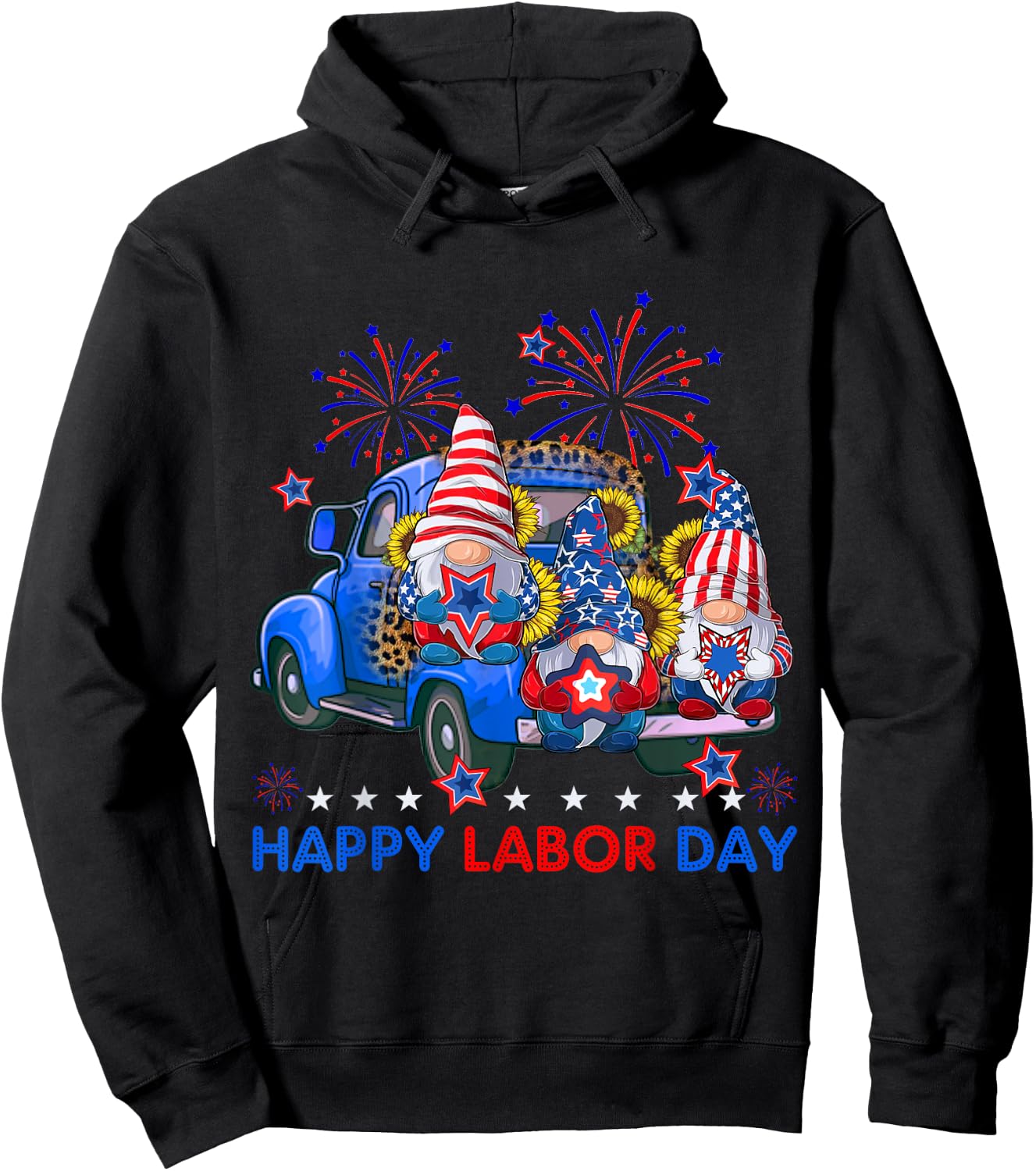 Happy Labor Day Fireworks American Flag And Funny Gnomes Hoodie - Hoodie | Black