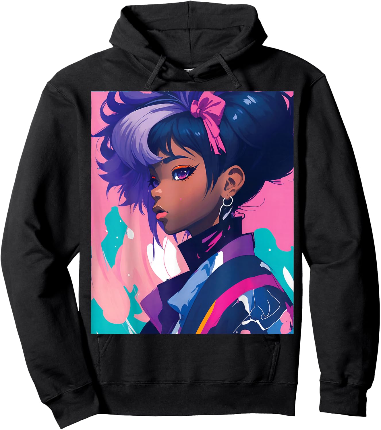 Black Anime Girl Kawaii Waifu Aesthetic Japanese Hoodie - Hoodie | Black