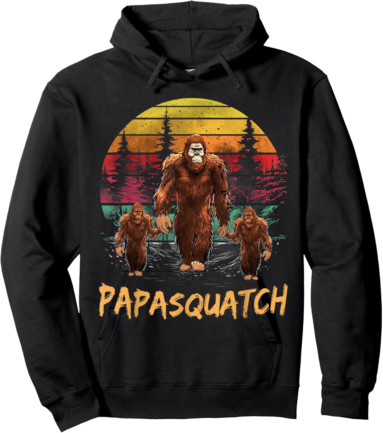 Papa Squatch Retro Bigfoot Dad Sasquatch Yeti Fathers day Hoodie - Hoodie | Black