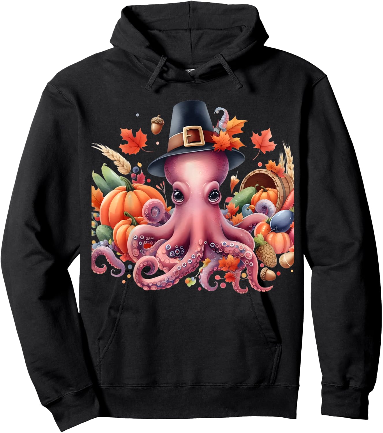 Fun and whimsical Thanksgiving Octo-Pilgrim - Octopus Hoodie - Hoodie | Black