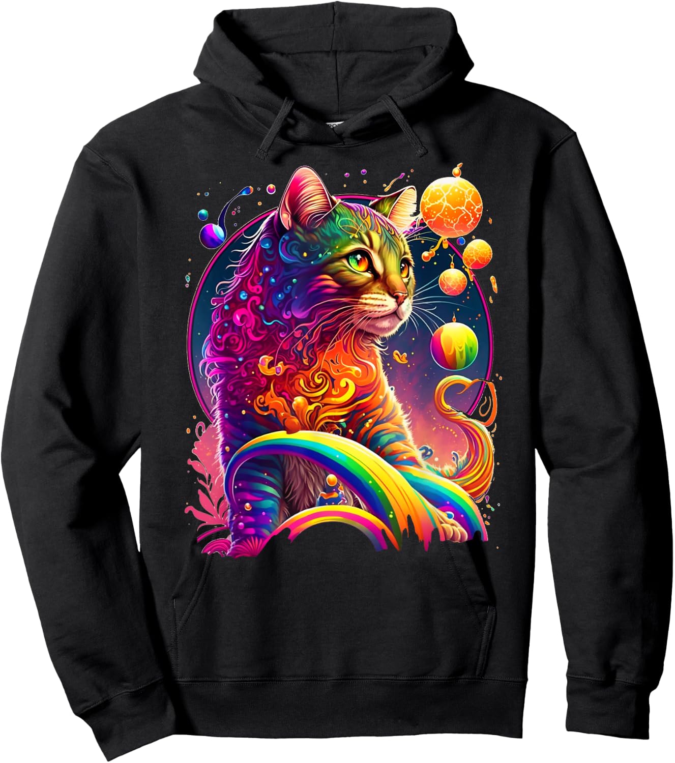 Colorful Rainbow Cat Graphic Men Women Kids Hoodie - Hoodie | Black
