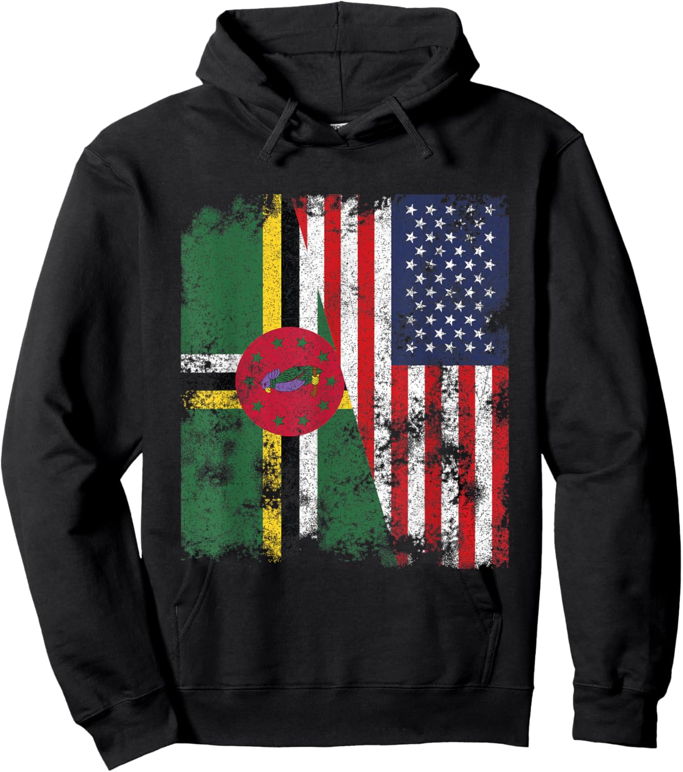 Dominica USA Flag Distressed - Half American Kids Men Hoodie - Hoodie | Black