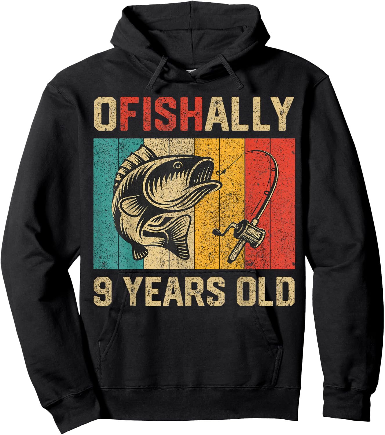 Ofishally 9 Years Old Funny Fishing Birthday Fisherman Hoodie - Hoodie | Black
