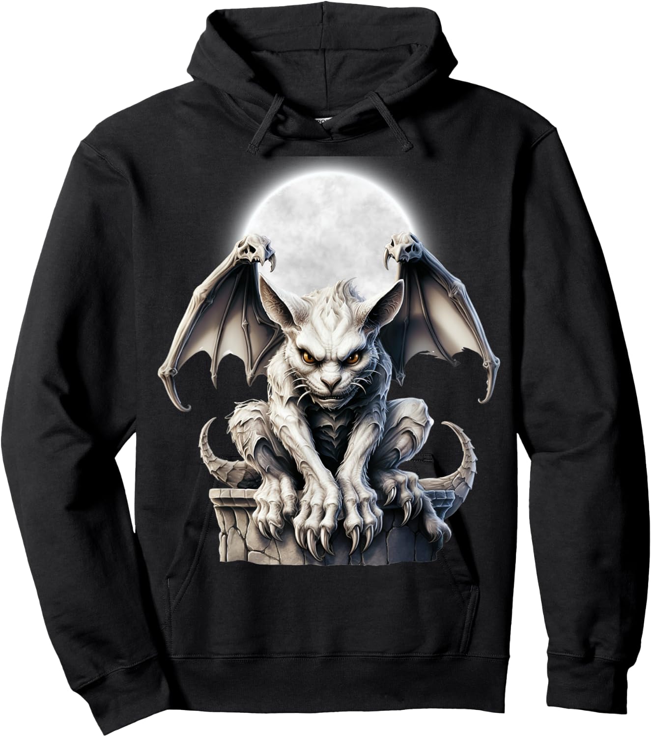 Halloween Gothic Winged Gargoyle Goth Fantasy Moon Hoodie - Hoodie | Black