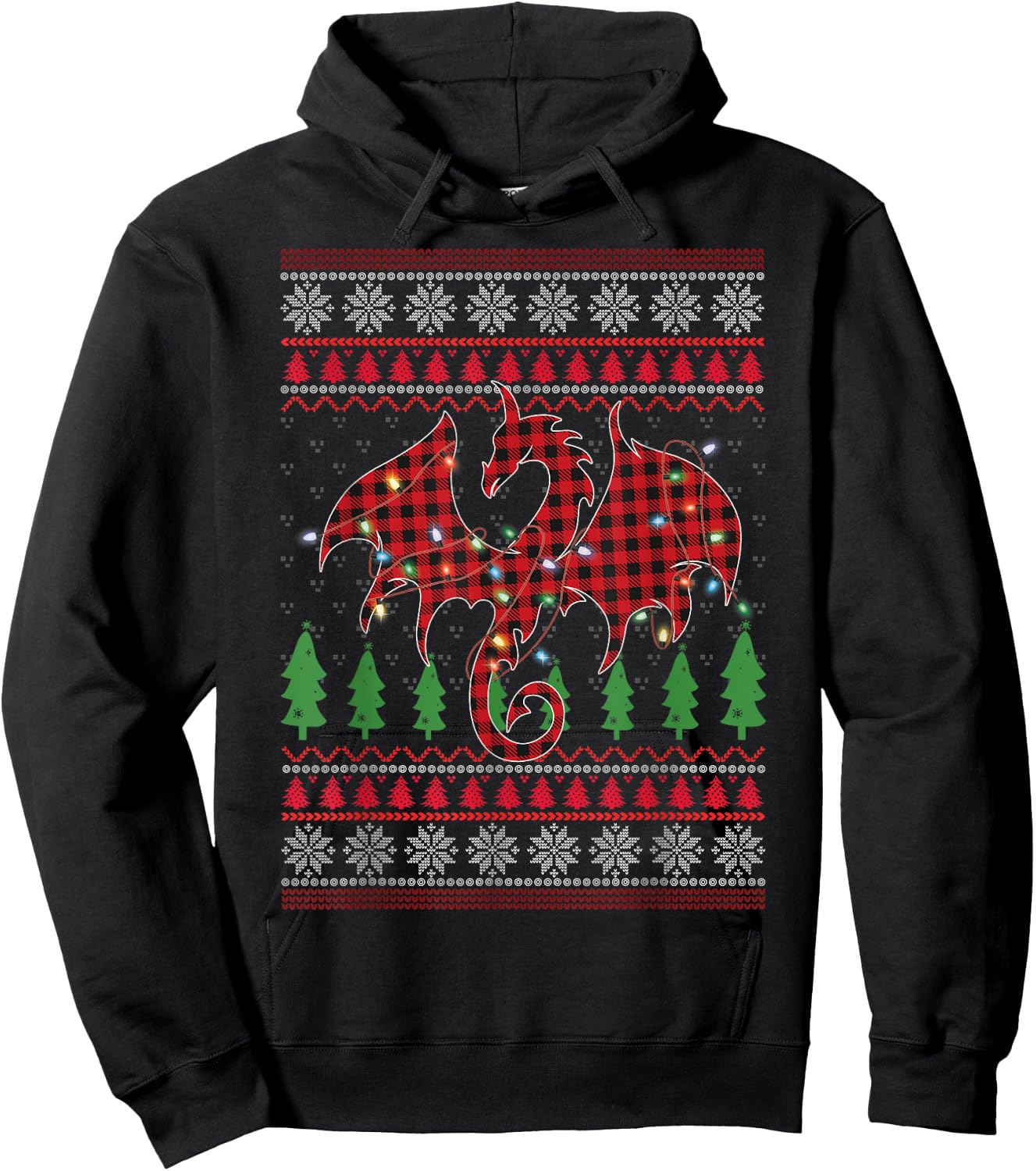 Zodiac Dragon Ugly Sweater Christmas Lights Dragon Lover Hoodie - Hoodie | Black