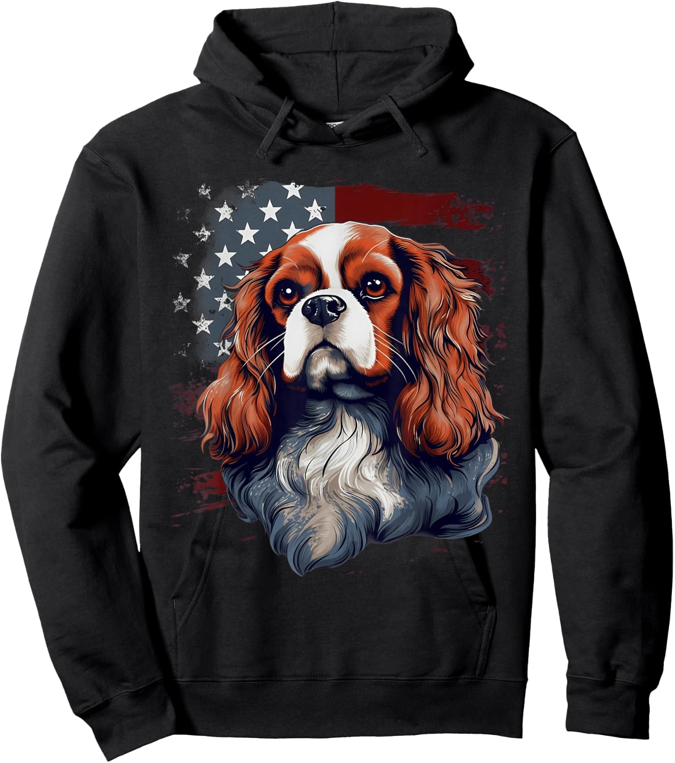 4th Of July US Flag Cavalier King Charles Spaniel Dog Hoodie - Hoodie | Black