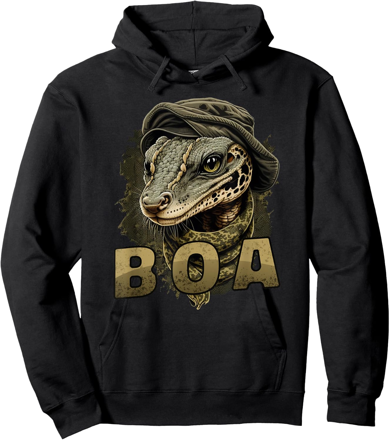 Boa Constrictor Snake in Hat and Scarf Funny Graphic Print Hoodie - Hoodie | Black