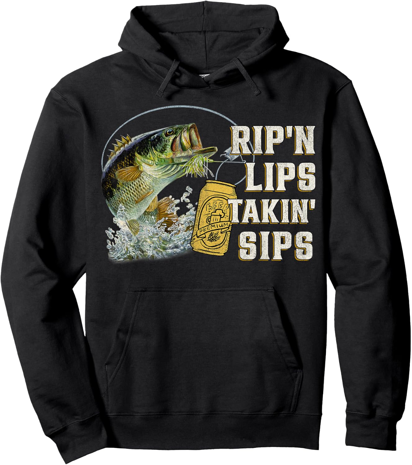Rip'n Lips Talking Sips Funny Fishing - Men's Black Short Sleeve - Small - Fishing Hoodie - Hoodie | Black