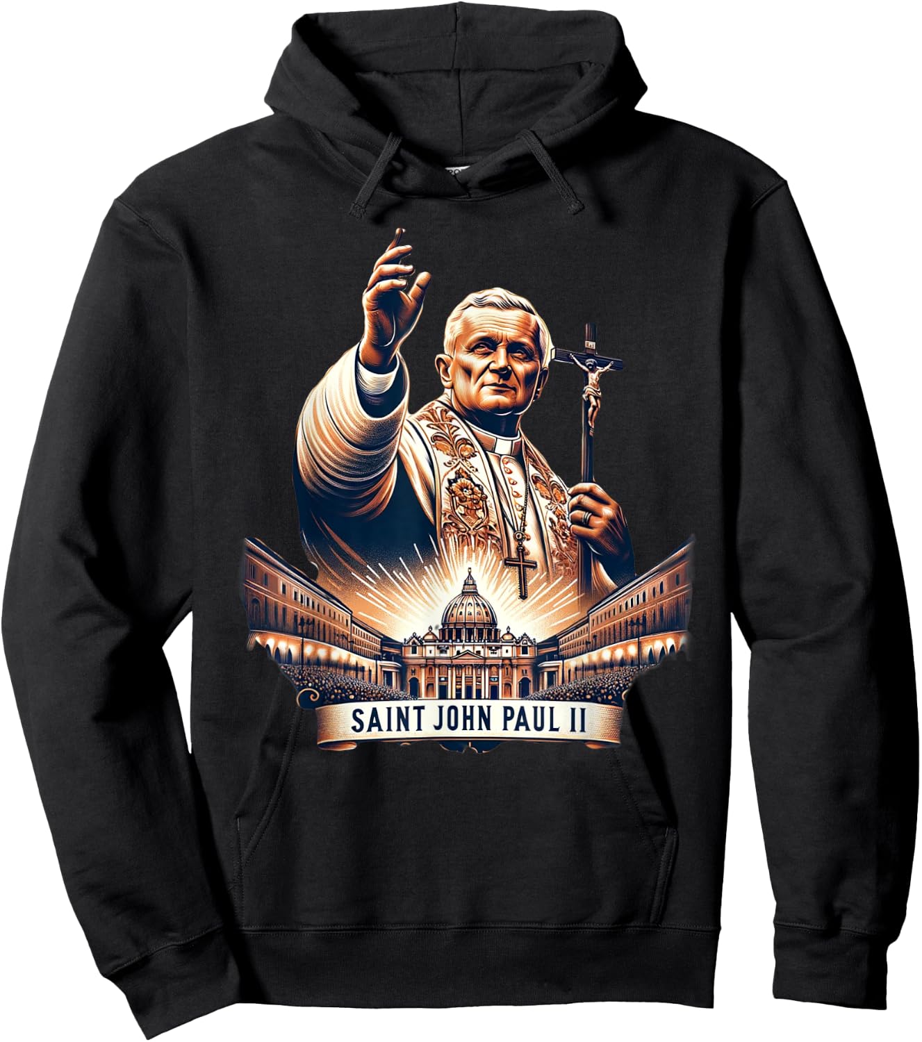 Saint John Paul II Catholic Hoodie - Hoodie | Black