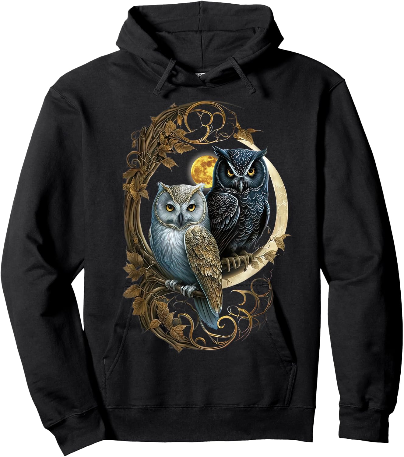 Moon Owl Birds Owl Gifts Graphic Women Boys Girls Hoodie - Hoodie | Black
