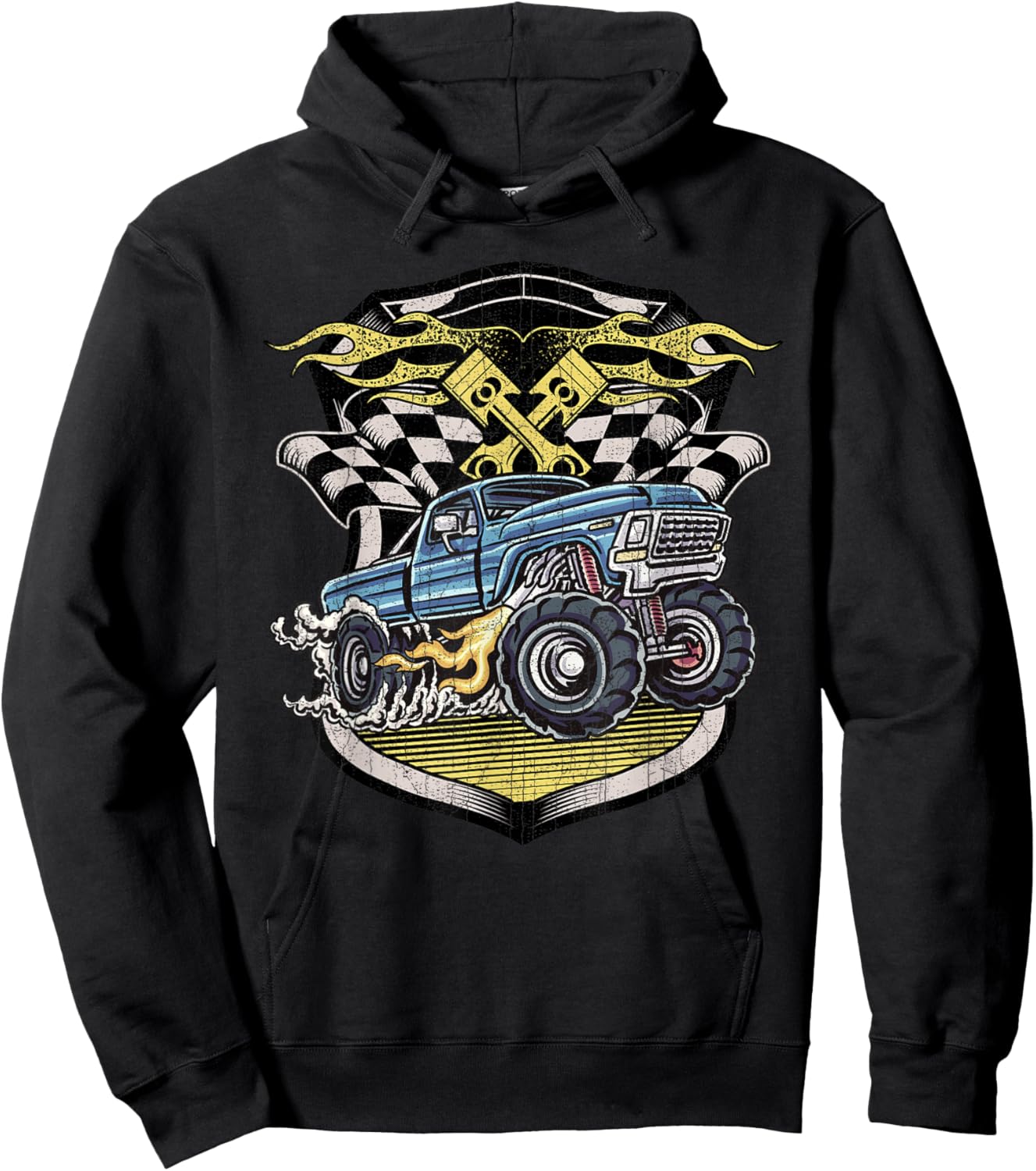 Monster Truck Shirt Retro Distressed Vintage Monster Truck Hoodie - Hoodie | Black