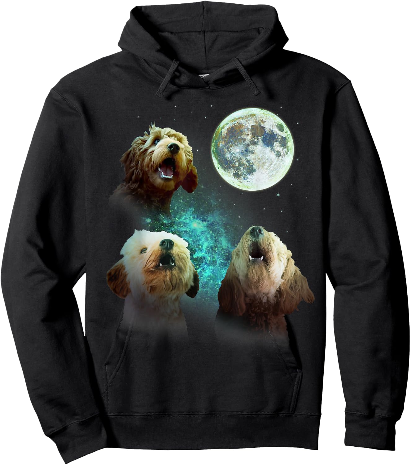 Three Goldendoodles Howl At Moon 3 Wolfs Wolves Funny Parody Hoodie - Hoodie | Black