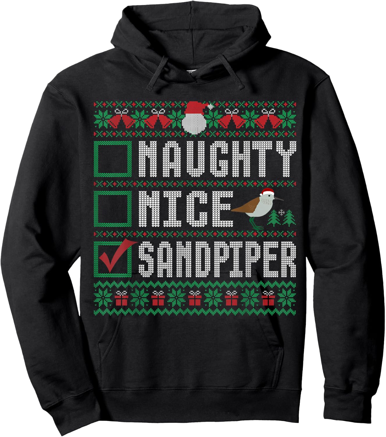 Naughty Nice Sandpiper Birds Animal Lovers Christmas List Hoodie - Hoodie | Black