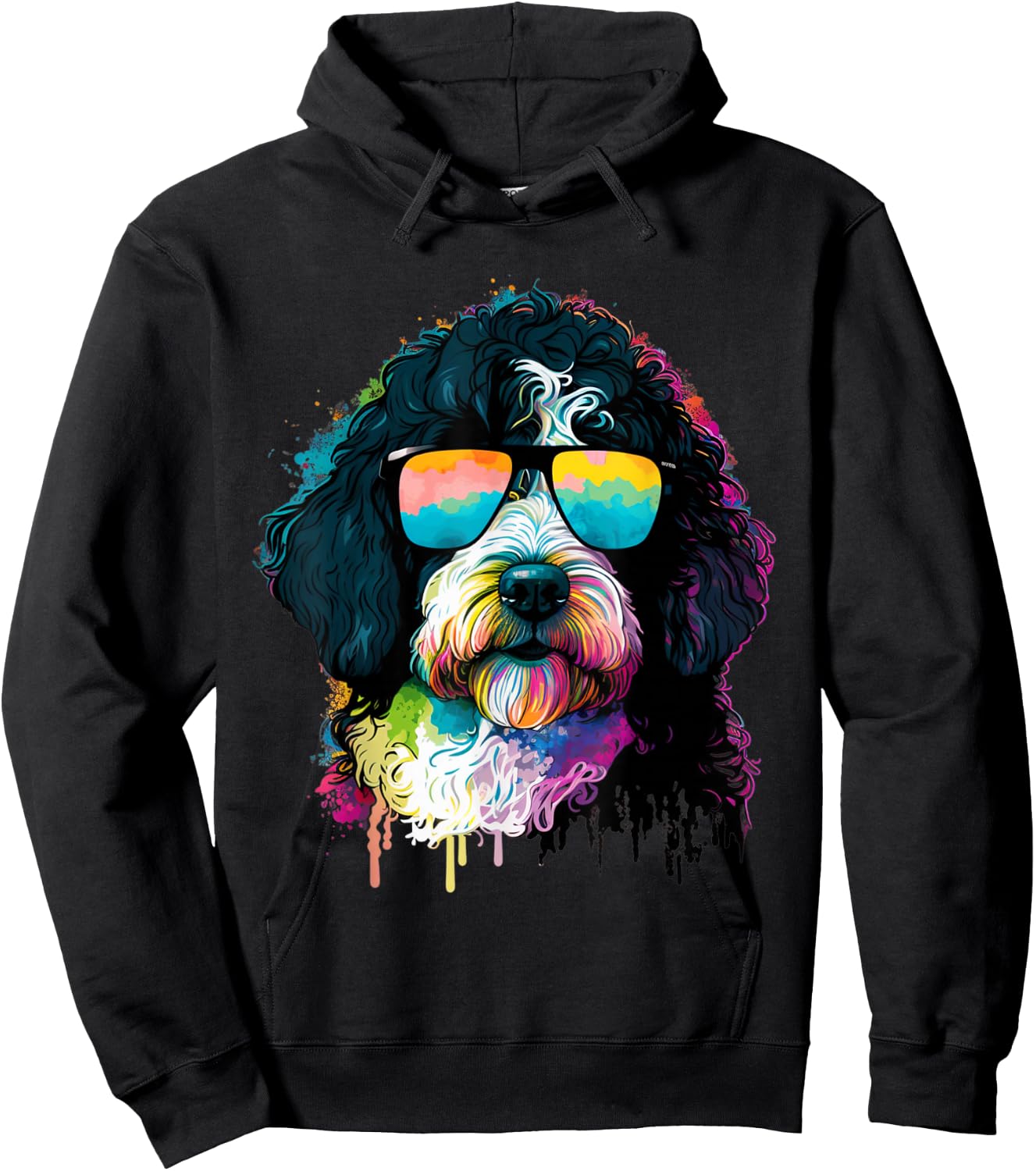 Cute Bernedoodle With Sunglasses Colorful Graphic Dog Lover Hoodie - Hoodie | Black