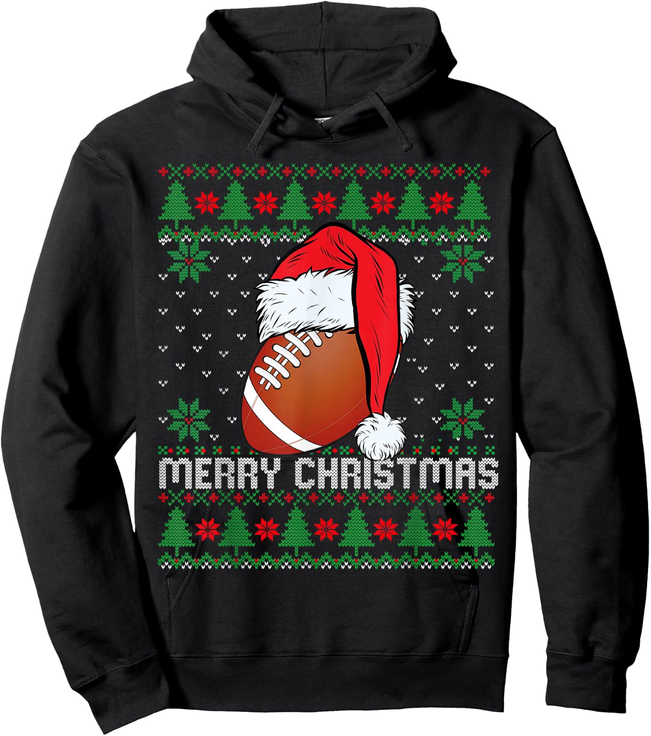 This is My Christmas Pjamama Football With Santa Hat Xmas Hoodie - Hoodie | Black
